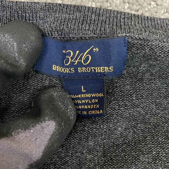 Brooks Brothers 346 Merino Wool Blend Sweater Men's Large Gray V-Neck Stretch - Picture 4 of 7